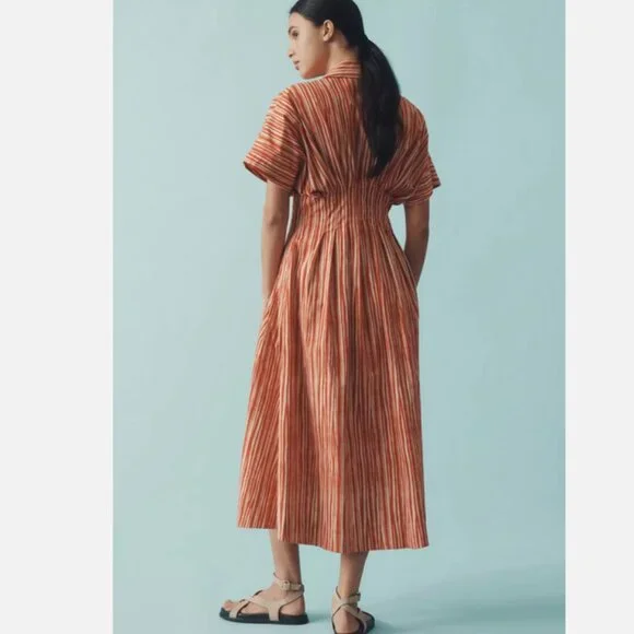 Anthropologie The Tobie Shirt Dress by Exquise Striped Maxi Size 3X NWT Red Plus